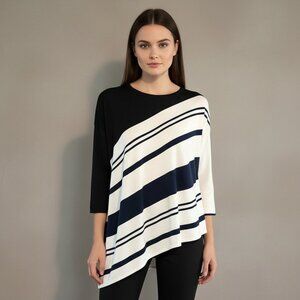 Flattering!  Zynergy by Chico's Navy and White Asymmetrical Sweater - Size 3